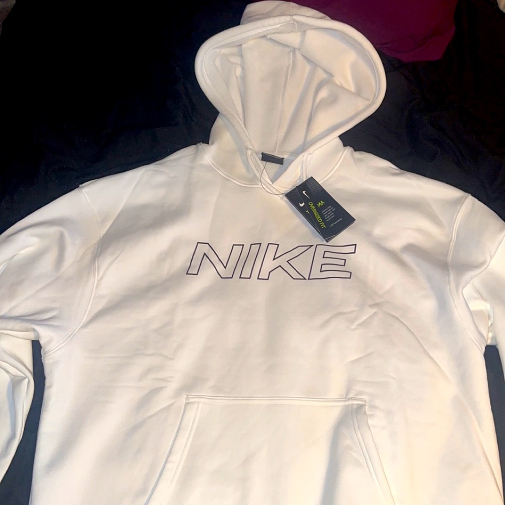 Nike Mens White fleece oversize sport active Hoodie CZ7166-100 size L